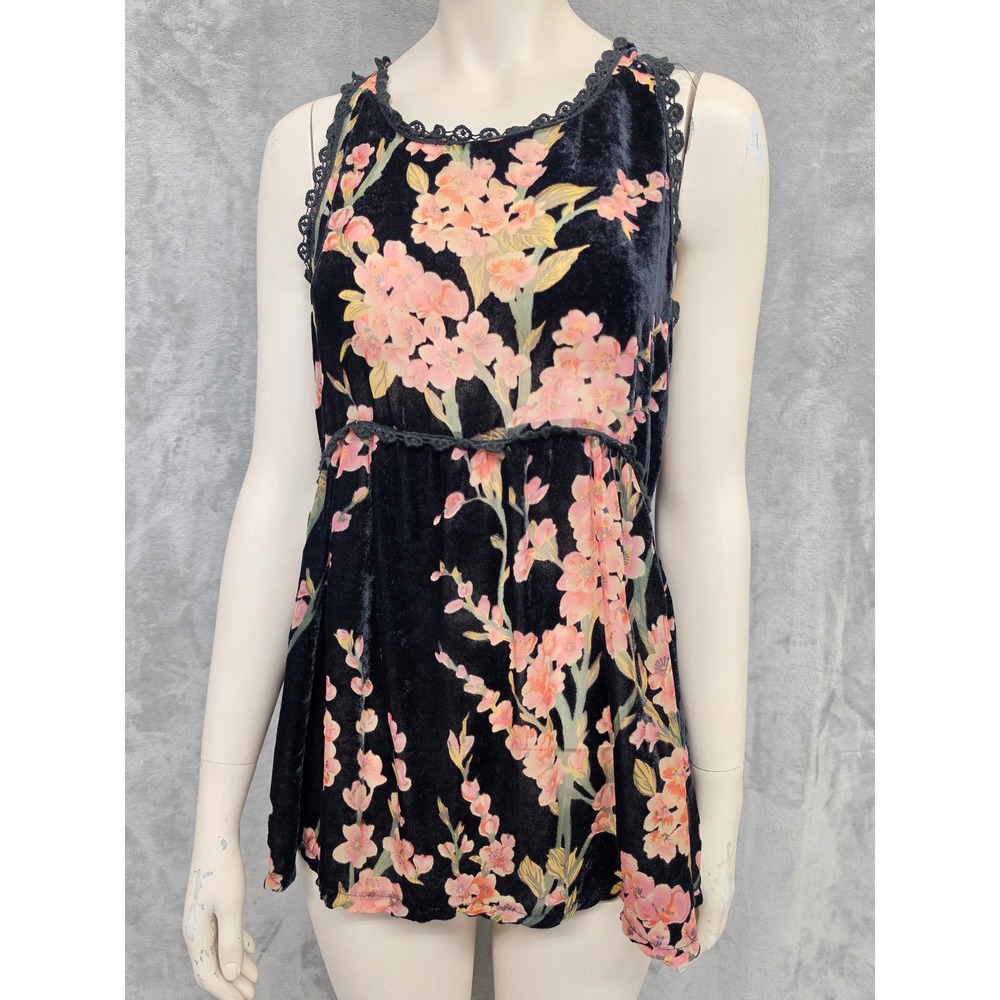 POL Black Velvet Burnout Floral Coquette Whimsigoth Cami Tank Top Womens size L